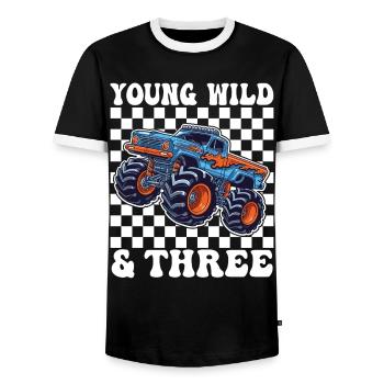 Young Wild & Three Monster Truck - Men's Ringer Shirt - black/white - Front - AI Model Female 172 light (172cm) & AI Model Male 178 light (178cm)