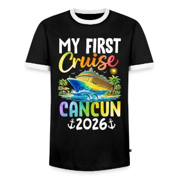 My First Cruise Cancun 2026 - Men's Ringer Shirt - black/white - Front - AI Model Female 172 light (172cm) & AI Model Male 178 light (178cm)