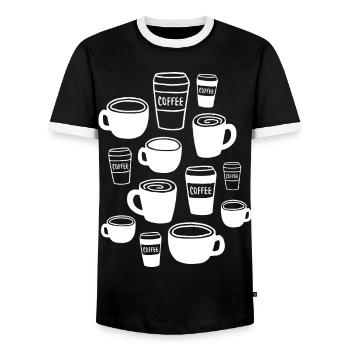 Coffee Kaffeebecher - Männer Kontrast-T-Shirt - Schwarz/Weiß - Vorne - AI Model Female 172 light (172cm) & AI Model Male 178 light (178cm)