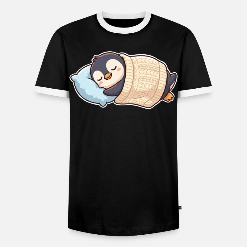 Penguin Sleeping - Men's Ringer Shirt - black/white