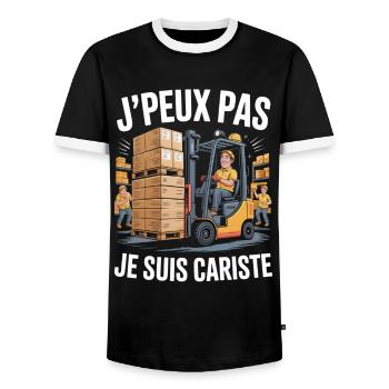 T-Shirt Humour Métier Cariste Cadeau Original  - T-shirt contrasté Homme - noir/blanc - Devant - AI Model Female 172 light (172cm) & AI Model Male 178 light (178cm)