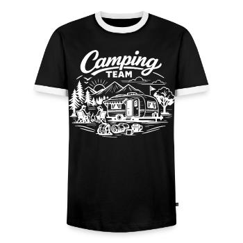 Camping Team Wagon - Men's Ringer Shirt - black/white - Front - AI Model Female 172 light (172cm) & AI Model Male 178 light (178cm)