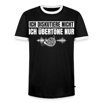 Waldhorn Ich diskutiere nicht Ich übertöne nur - Männer Kontrast-T-Shirt - Schwarz/Weiß - Vorne - AI Model Female 172 light (172cm) & AI Model Male 178 light (178cm)