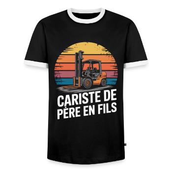 Humour Cariste De Père En Fils Cadeau Métier  - T-shirt contrasté Homme - noir/blanc - Devant - AI Model Female 172 light (172cm) & AI Model Male 178 light (178cm)