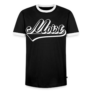 Mobiz Retro Script Logo - Men's Ringer Shirt - black/white - Front - AI Model Female 172 light (172cm) & AI Model Male 178 light (178cm)