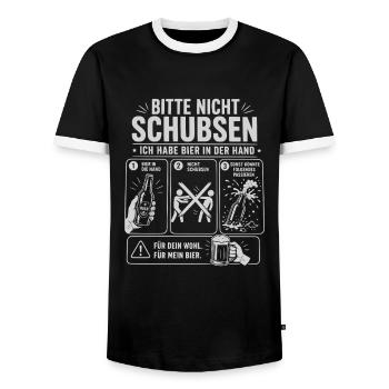 Bitte Nicht Schubsen Ich Habe Bier In Der Hand - Männer Kontrast-T-Shirt - Schwarz/Weiß - Vorne - AI Model Female 172 light (172cm) & AI Model Male 178 light (178cm)