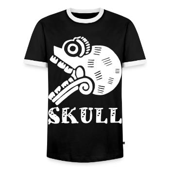 Crâne tribal (blanc) - T-shirt contrasté Homme - noir/blanc - Devant - AI Model Female 172 light (172cm) & AI Model Male 178 light (178cm)