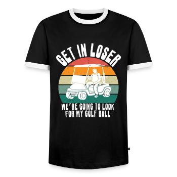 Coucher de soleil rétro sur voiturette de golf - T-shirt contrasté Homme - noir/blanc - Devant - AI Model Female 172 light (172cm) & AI Model Male 178 light (178cm)
