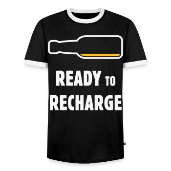 Ready To Recharge (Bier / Bierchen / NEG 2C) - Männer Kontrast-T-Shirt - Schwarz/Weiß - Vorne - AI Model Female 172 light (172cm) & AI Model Male 178 light (178cm)