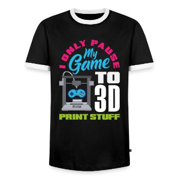Pause my game only for 3D printing gamers - Men's Ringer Shirt - black/white - Front - AI Model Female 172 light (172cm) & AI Model Male 178 light (178cm)
