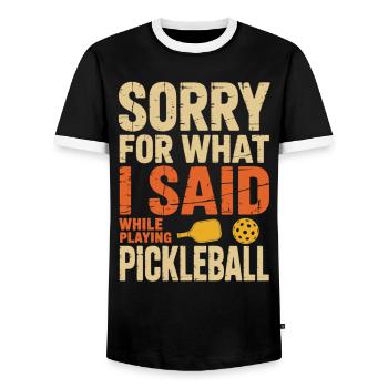 Pickleball T-Shirt für Spieler für  das Training  - Männer Kontrast-T-Shirt - Schwarz/Weiß - Vorne - AI Model Female 172 light (172cm) & AI Model Male 178 light (178cm)