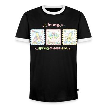 In My Spring Cheese Era Kawaii Pastel Coquette - Men's Ringer Shirt - black/white - Front - AI Model Female 172 light (172cm) & AI Model Male 178 light (178cm)