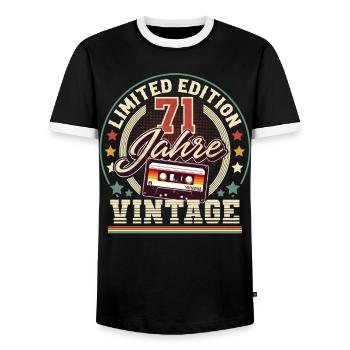 71st Birthday Vintage Cassette - Men's Ringer Shirt - black/white - Front - AI Model Female 172 light (172cm) & AI Model Male 178 light (178cm)