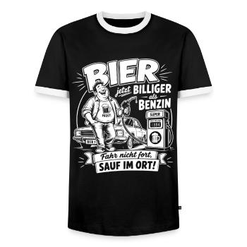 Bier Jetzt Billiger Als Benzin - Fahr Nicht Fort - Männer Kontrast-T-Shirt - Schwarz/Weiß - Vorne - AI Model Female 172 light (172cm) & AI Model Male 178 light (178cm)