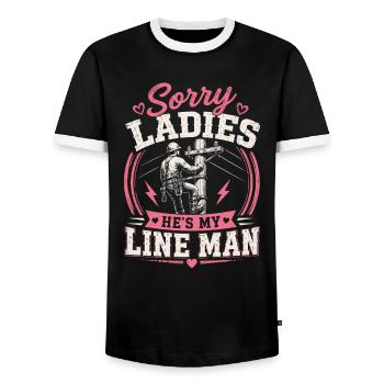 Épouse d’un professionnel de la ligne électrique - T-shirt contrasté Homme - noir/blanc - Devant - AI Model Female 172 light (172cm) & AI Model Male 178 light (178cm)
