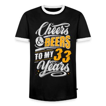 33. Geburtstag - Männer Kontrast-T-Shirt - Schwarz/Weiß - Vorne - AI Model Female 172 light (172cm) & AI Model Male 178 light (178cm)