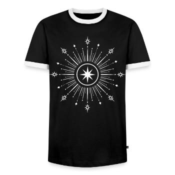 Midsummer Star – Mystical Symbol Motif - Men's Ringer Shirt - black/white - Front - AI Model Female 172 light (172cm) & AI Model Male 178 light (178cm)