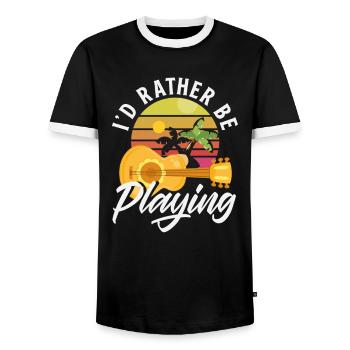 Introverti mais prêt à discuter de la musique du ukulélé - T-shirt contrasté Homme - noir/blanc - Devant - AI Model Female 172 light (172cm) & AI Model Male 178 light (178cm)