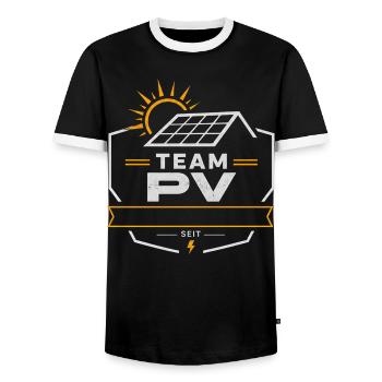 Team PV Solarenergie Emblem- Mach es zu Deinem - Männer Kontrast-T-Shirt - Schwarz/Weiß - Vorne - AI Model Female 172 light (172cm) & AI Model Male 178 light (178cm)