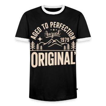 août 1979 – Légende des sommets et montagnes - T-shirt contrasté Homme - noir/blanc - Devant - AI Model Female 172 light (172cm) & AI Model Male 178 light (178cm)