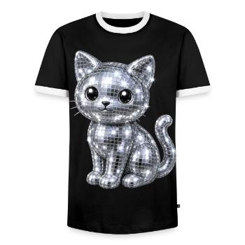 Cat Disco Glitter - Men's Ringer Shirt - black/white - Front - AI Model Female 172 light (172cm) & AI Model Male 178 light (178cm)