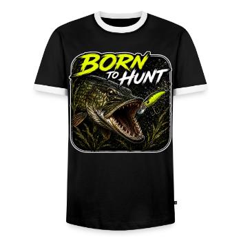 Conception de la pêche au brochet, né pour chasser - T-shirt contrasté Homme - noir/blanc - Devant - AI Model Female 172 light (172cm) & AI Model Male 178 light (178cm)