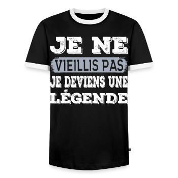 Anniversaire Cadeau humour personnalisé - T-shirt contrasté Homme - noir/blanc - Devant - AI Model Female 172 light (172cm) & AI Model Male 178 light (178cm)