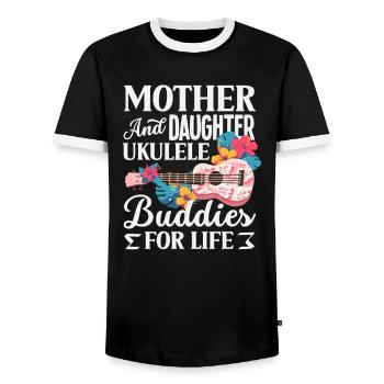 Mère et fille Ukulélé Amies Musique d’Hawaï - T-shirt contrasté Homme - noir/blanc - Devant - AI Model Female 172 light (172cm) & AI Model Male 178 light (178cm)