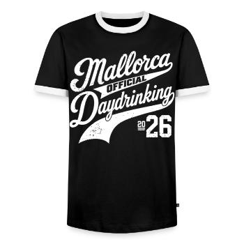Malle 2026 Mallorca Daydrinking 2026 - Men's Ringer Shirt - black/white - Front - AI Model Female 172 light (172cm) & AI Model Male 178 light (178cm)