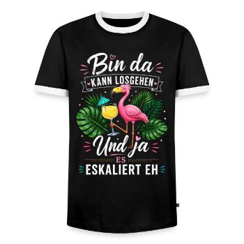 Bin da Eskaliert Flamingo Party - Männer Kontrast-T-Shirt - Schwarz/Weiß - Vorne - AI Model Female 172 light (172cm) & AI Model Male 178 light (178cm)