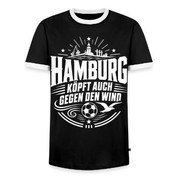 Hamburg köpft auch gegen den Wind - Männer Kontrast-T-Shirt - Schwarz/Weiß - Vorne - AI Model Female 172 light (172cm) & AI Model Male 178 light (178cm)