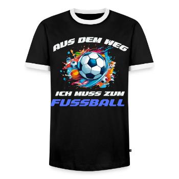 WM Aus dem Weg ich muss zum Fußball - Männer Kontrast-T-Shirt - Schwarz/Weiß - Vorne - AI Model Female 172 light (172cm) & AI Model Male 178 light (178cm)