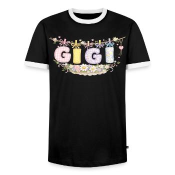 Gigi Fleurs et Pastel | Cadeau Mamie Adorée - T-shirt contrasté Homme - noir/blanc - Devant - AI Model Female 172 light (172cm) & AI Model Male 178 light (178cm)