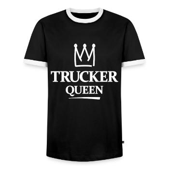 Trucker Queen Krone Typo Design - Männer Kontrast-T-Shirt - Schwarz/Weiß - Vorne - AI Model Female 172 light (172cm) & AI Model Male 178 light (178cm)