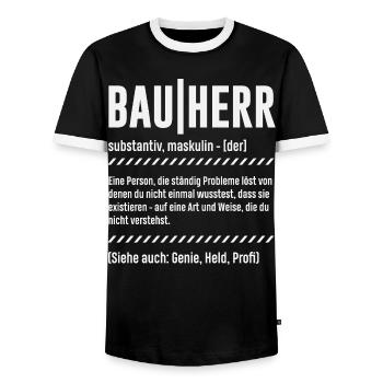 Bauherr Definition Lustiger Hausbau Spruch - Männer Kontrast-T-Shirt - Schwarz/Weiß - Vorne - AI Model Female 172 light (172cm) & AI Model Male 178 light (178cm)