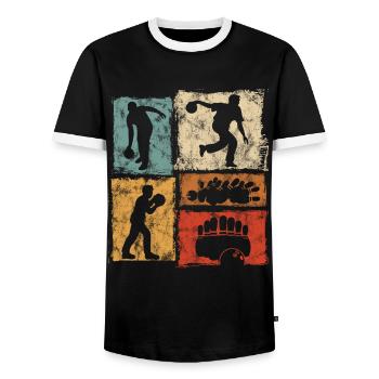 Bowling Skittles Vintage Graphic for Bowlers - Men's Ringer Shirt - black/white - Front - AI Model Female 172 light (172cm) & AI Model Male 178 light (178cm)