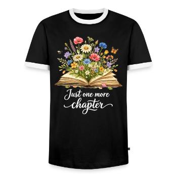 Just One More Chapter - Wildblumen Buch ArtJust On - Männer Kontrast-T-Shirt - Schwarz/Weiß - Vorne - AI Model Female 172 light (172cm) & AI Model Male 178 light (178cm)
