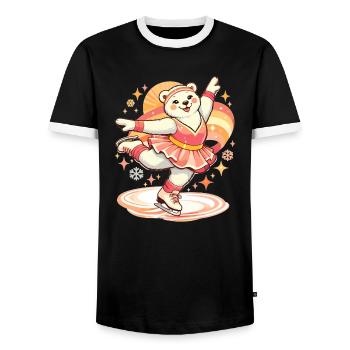 Retro Polar Bear Figure Skater Vintage - Men's Ringer Shirt - black/white - Front - AI Model Female 172 light (172cm) & AI Model Male 178 light (178cm)