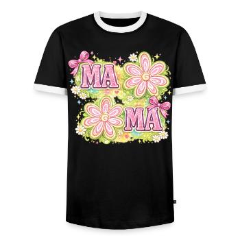 MAMA Magische Blumen & Rosa Schleifen | Retro Chic - Männer Kontrast-T-Shirt - Schwarz/Weiß - Vorne - AI Model Female 172 light (172cm) & AI Model Male 178 light (178cm)