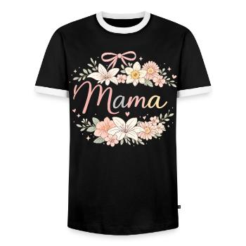 Mama Couronne de Fleurs et Nœud Rose | Rétro - T-shirt contrasté Homme - noir/blanc - Devant - AI Model Female 172 light (172cm) & AI Model Male 178 light (178cm)