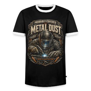 Welder Welding Professional Covered In Metal Dust - Men's Ringer Shirt - black/white - Front - AI Model Female 172 light (172cm) & AI Model Male 178 light (178cm)