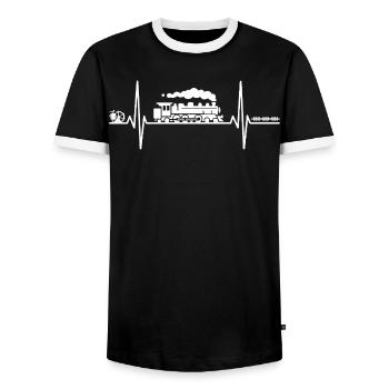 Locomotive Train Train Zigzag Line Locomotive à vapeur - T-shirt contrasté Homme - noir/blanc - Devant - AI Model Female 172 light (172cm) & AI Model Male 178 light (178cm)