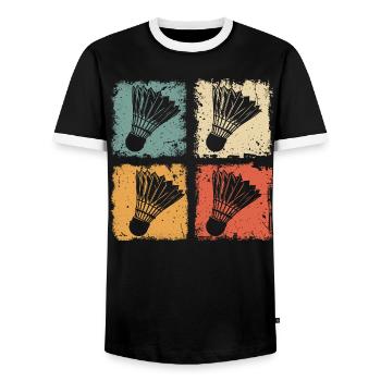 Badminton Shuttlecock Retro Style - Men's Ringer Shirt - black/white - Front - AI Model Female 172 light (172cm) & AI Model Male 178 light (178cm)