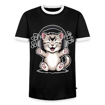 Cat Music - Men's Ringer Shirt - black/white - Front - AI Model Female 172 light (172cm) & AI Model Male 178 light (178cm)