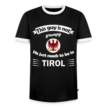 Tirol Humor: This guy belongs here - Men's Ringer Shirt - black/white - Front - AI Model Female 172 light (172cm) & AI Model Male 178 light (178cm)