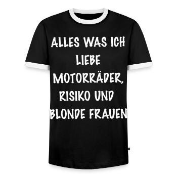 Motorradrisiko Humor Typo Biker Spruch - Männer Kontrast-T-Shirt - Schwarz/Weiß - Vorne - AI Model Female 172 light (172cm) & AI Model Male 178 light (178cm)