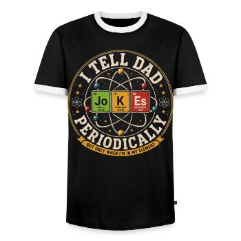 I Tell Dad Jokes Periodically | Humour Science - Men's Ringer Shirt - black/white - Front - AI Model Female 172 light (172cm) & AI Model Male 178 light (178cm)