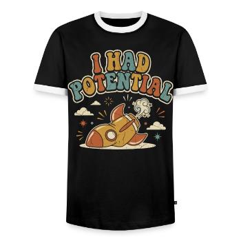I Had Rocket Potential Retro Humor - Men's Ringer Shirt - black/white - Front - AI Model Female 172 light (172cm) & AI Model Male 178 light (178cm)