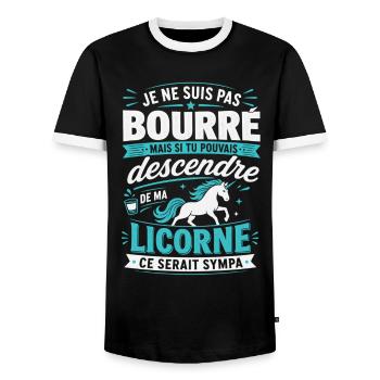 Je suis pas bourré mais descends ma licorne Apéro - T-shirt contrasté Homme - noir/blanc - Devant - AI Model Female 172 light (172cm) & AI Model Male 178 light (178cm)