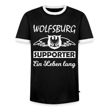 Wolfsburg Supporter Ein Leben Lang - Männer Kontrast-T-Shirt - Schwarz/Weiß - Vorne - AI Model Female 172 light (172cm) & AI Model Male 178 light (178cm)